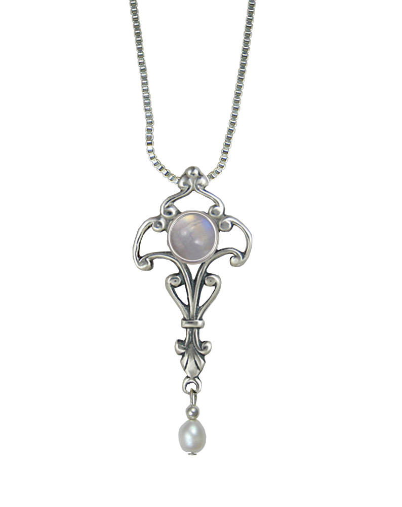 Sterling Silver Necklace With Rainbow Moonstone